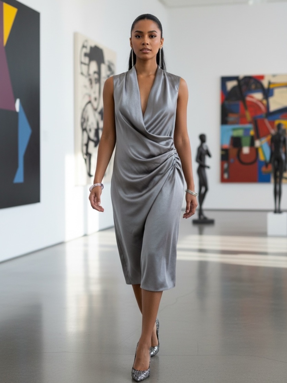 AllSaints Sala Japanese cloth draped ruched gray cocktail dress US8
